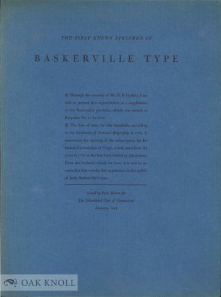 Order Nr. 361 FIRST KNOWN SPECIMEN OF BASKERVILLE TYPE
