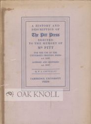 Order Nr. 1735 HISTORY AND DESCRIPTION OF THE PITT PRESS ERECTED TO THE MEMORY OF MR. PITT FOR...