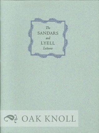 Order Nr. 2484 SANDARS AND LYELL LECTURES, A CHECKLIST WITH AN INTRODUCTION. David McKitterick