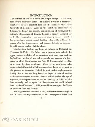 G.B. BODONI'S PREFACE TO THE MANUALE TIPOGRAFICO OF 1818 NOW FIRST TRANSLATED INTO ENGLISH, WITH AN INTRODUCTION.