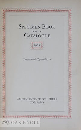 SPECIMEN BOOK AND CATALOGUE