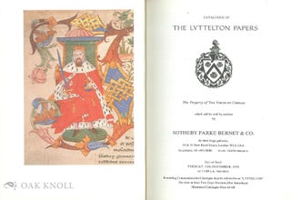 CATALOGUE OF THE LYTTELTON PAPERS, THE PROPERTY OF THE VISCOUNT COBHAM.