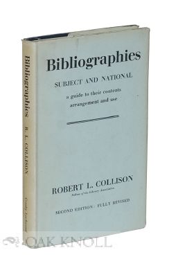 Order Nr. 6843 BIBLIOGRAPHIES, SUBJECT AND NATIONAL, A GUIDE TO THEIR CONTENTS ARRANGEMENT AND...