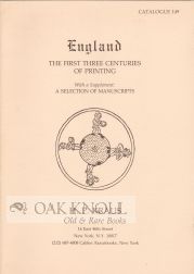 Order Nr. 6876 ENGLAND, THE FIRST THREE CENTURIES OF PRINTING, WITH A SUPPLEMENT A SELECTION OF...