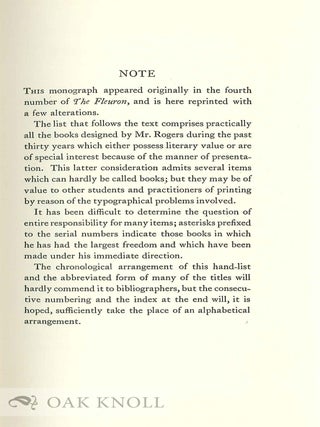 BRUCE ROGERS, DESIGNER OF BOOKS With BRUCE ROGERS; A BIBLIOGRAPHY.