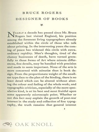BRUCE ROGERS, DESIGNER OF BOOKS With BRUCE ROGERS; A BIBLIOGRAPHY.