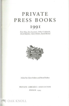 PRIVATE PRESS BOOKS 1959 TO 1991, 29 volumes