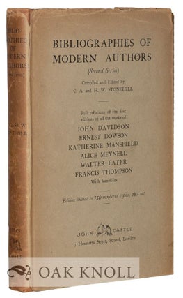 Order Nr. 7667 BIBLIOGRAPHIES OF MODERN AUTHORS (SECOND SERIES) JOHN DAVIDSON, ERNEST DOWSON,...