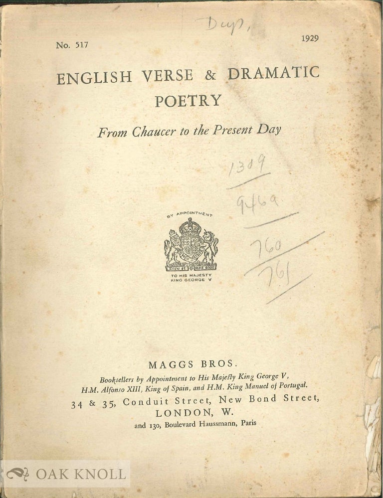 Order Nr. 7883 ENGLISH VERSE & DRAMATIC POETRY FROM CHAUCER TO THE PRESENT DAY. 517.