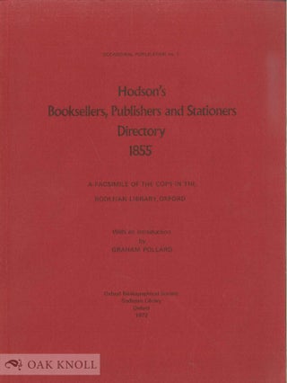 Order Nr. 9121 HODSON'S BOOKSELLERS, PUBLISHERS AND STATIONERS DIRECTORY 1855