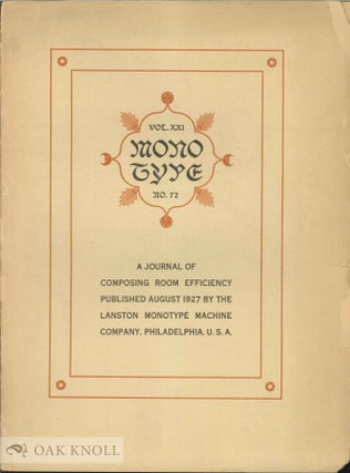 Order Nr. 10159 MONOTYPE, A JOURNAL OF COMPOSING ROOM EFFICIENCY