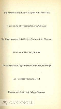 HERMANN ZAPF, CALLIGRAPHER, TYPE-DESIGNER AND TYPOGRAPHER AN EXHIBITION ARRANGED AND CIRCULATED BY THE CONTEMPORARY ARTS CENTER, CINCINNATI ART MUSEUM.