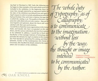 HERMANN ZAPF, CALLIGRAPHER, TYPE-DESIGNER AND TYPOGRAPHER AN EXHIBITION ARRANGED AND CIRCULATED BY THE CONTEMPORARY ARTS CENTER, CINCINNATI ART MUSEUM.