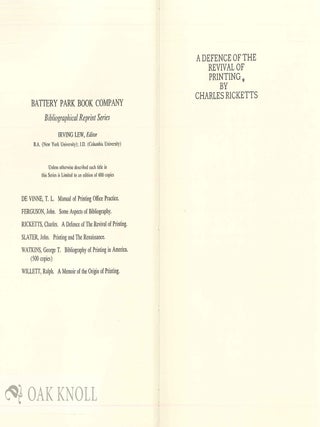 A DEFENCE OF THE REVIVAL OF PRINTING.
