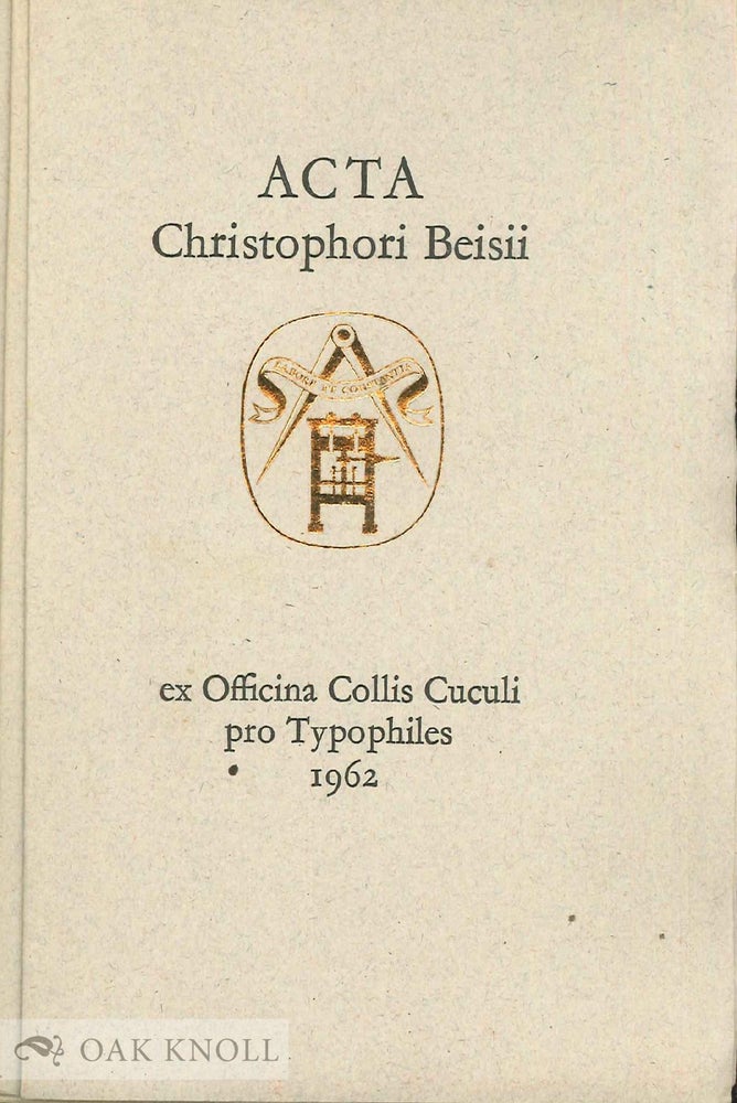 Order Nr. 18493 ACTA CHRISTOPHORI BEISII. Christopher Beys.