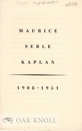 Order Nr. 18504 MAURICE SERLE KAPLAN, 1908-1951. M33