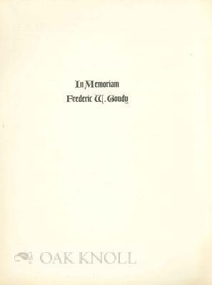 Order Nr. 18571 ON THE OCCASION OF THE UNVEILING OF A PLAQUE IN MEMORY OF FREDERIC W. GOUDY