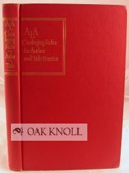 Order Nr. 18647 A.L.A. CATALOGING RULES FOR AUTHOR AND TITLE ENTRIES. Clara Beetle