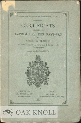 Order Nr. 18839 CERTIFICATS DELIVRES AUX IMPRIMEURS DES PAYS-BAS, ET AUTRES. Ph Rombouts
