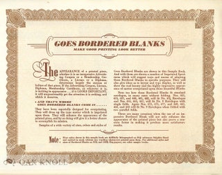 GOES PRINTERS' HELPS, LITHOGRAPHED CERTIFICATES AND BORDERED BLANKS.