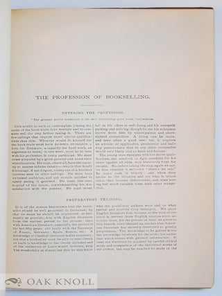PROFESSION OF BOOKSELLING A HANDBOOK OF PRACTICAL HINTS FOR THE APPRENTICE AND BOOKSELLING.