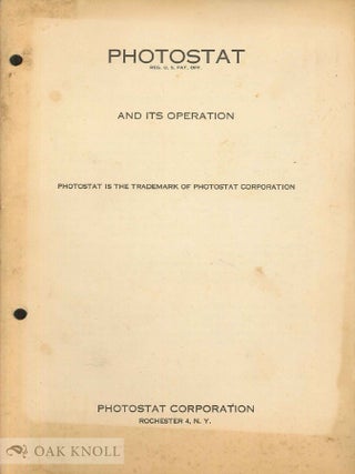 Order Nr. 24801 PHOTOSTAT AND ITS OPERATION