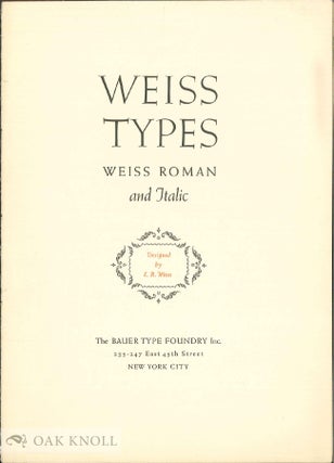 Order Nr. 26334 WEISS TYPES, WEISS ROMAN AND ITALIC. Bauer