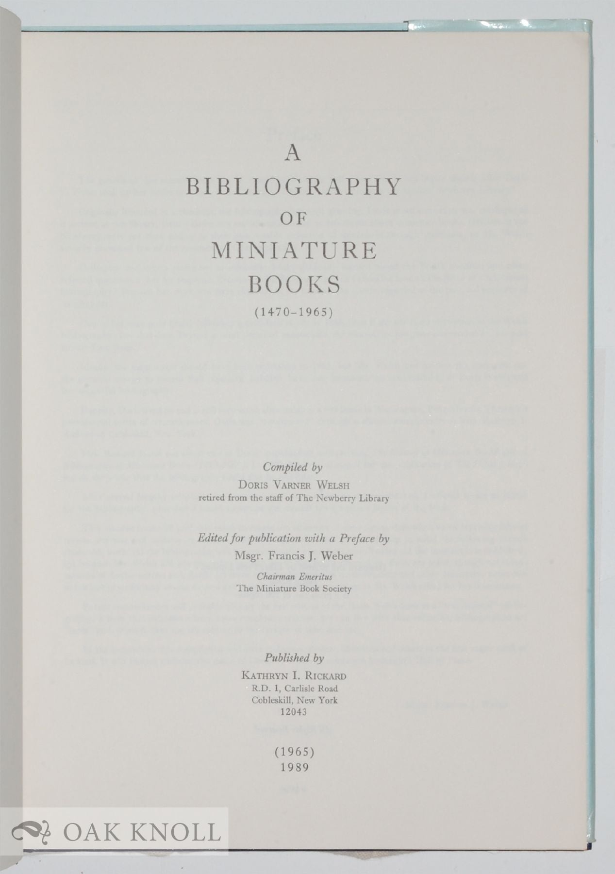 A BIBLIOGRAPHY OF MINIATURE BOOKS 1470-1965 by Doris Varner Welsh on Oak  Knoll