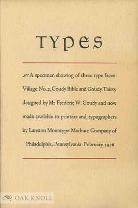 Order Nr. 27870 TYPES, A SPECIMEN SHOWING OF THREE TYPE FACES. Lanston