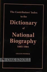 Order Nr. 28404 CONTRIBUTORS' INDEX TO THE DICTIONARY OF NATIONAL BIOGRAPHY 1885-1901. Gillian...