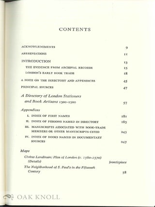 A DIRECTORY OF LONDON STATIONERS AND BOOK ARTISANS 1300-1500.