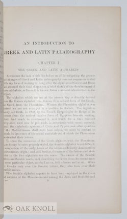 AN INTRODUCTION TO GREEK AND LATIN PALAEOGRAPHY.