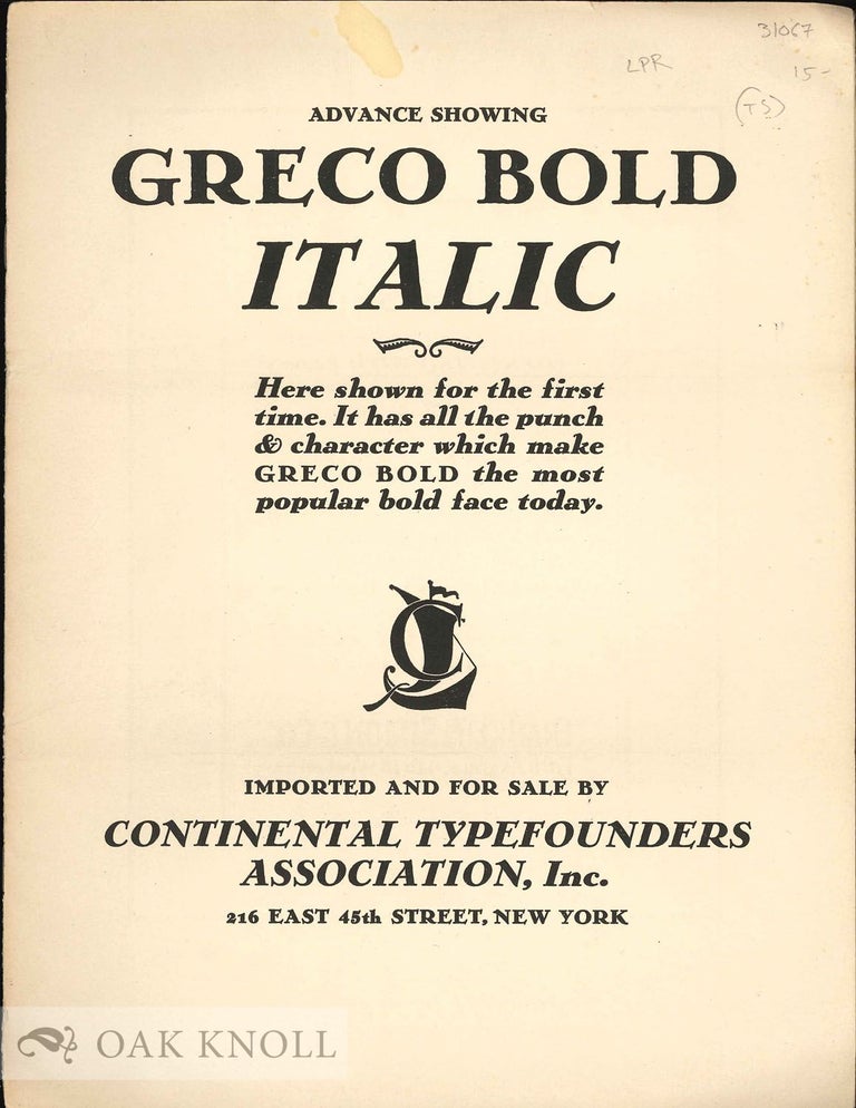 Order Nr. 31067 GRECO BOLD. Continental.