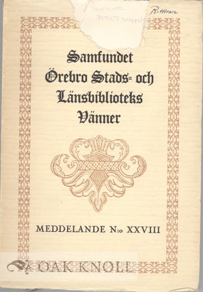 SAMFUNDET OREBRO STADS-OCH LANSBIBLIOTEKS VANNER. Henning Och Karl Wieslander.