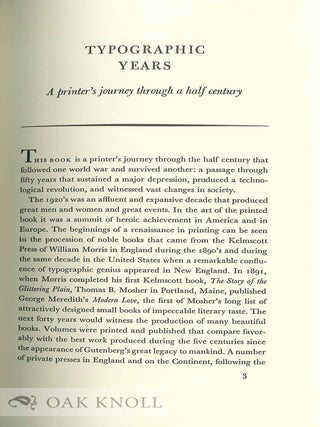 TYPOGRAPHIC YEARS, A PRINTER'S JOURNEY THROUGH A HALF-CENTURY. 1925-1975.