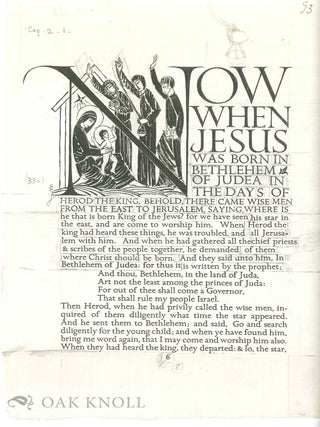 A TYPOGRAPHICAL MASTERPIECE, AN ACCOUNT BY JOHN DREYFUS OF ERIC GILL'S COLLABORATION WITH ROBERT GIBBINGS IN PRODUCING THE GOLDEN COCKEREL PRESS EDITION OF "THE FOUR GOSPELS" IN 1931.