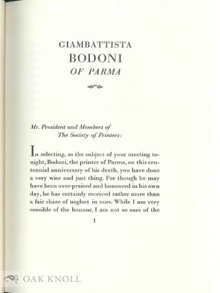 BODONI, THE PRINTER OF PARMA. AN ESSAY.