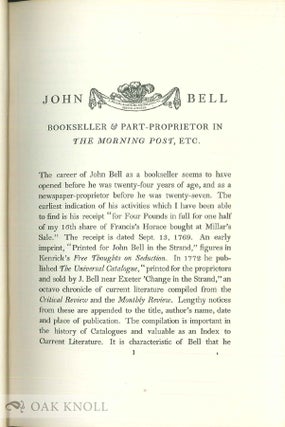 JOHN BELL, 1745-1831, BOOKSELLER, PRINTER, PUBLISHER, TYPEFOUNDER, JOURNALIST, & C. ...