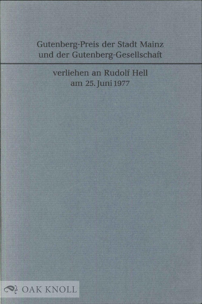 Order Nr. 38250 GUTENBERG-PREIS DER STADT MAINZ UND DER GUTENBERG-GESELLSCHAFT.
