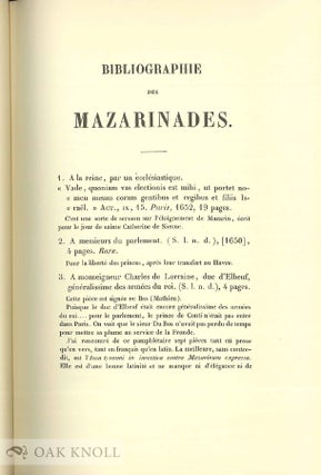 BIBLIOGRAPHIE DES MAZARINADES.