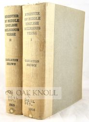 Order Nr. 40633 REGISTER OF MIDDLE ENGLISH RELIGIOUS & DIDACTIC VERSE. Carleton Brown