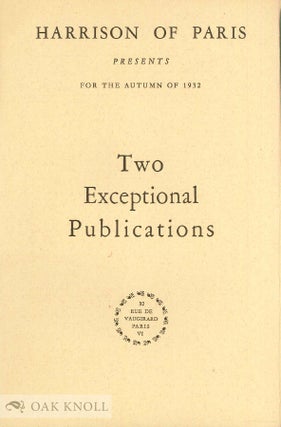 Order Nr. 41194 HARRISON OF PARIS PRESENTS FOR THE AUTUMN OF 1932 TWO EXCEPTIONAL PUBLICATIONS