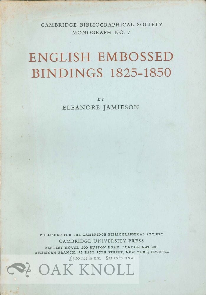 Order Nr. 41647 ENGLISH EMBOSSED BINDINGS 1825-1850. Eleanore Jamieson.