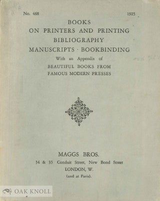 Order Nr. 42248 BOOKS ON PRINTERS AND PRINTING, BIBLIOGRAPHY, MANUSCRIPTS, BOOKBINDING WITH AN...