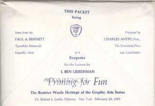 THIS PACKET BEING ITEMS FROM THE PAUL A. BENNETT TYPOPHILES MEMORIAL KEEPSAKE, 1968, PRESENTED BY...
