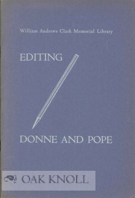 Order Nr. 47228 EDITING DONNE AND POPE. George R. Potter, John Butt