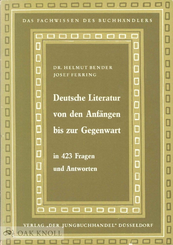 Order Nr. 48382 DEUTSCHE LITERATUR. Helmut Bender.