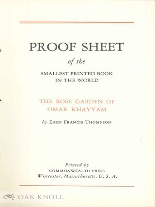 PROOF SHEET OF THE SMALLEST PRINTED BOOK IN THE WORLD. Eben Francis Thompson.