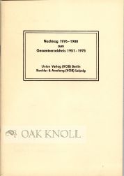 Order Nr. 49467 NACHTRAG 1976-1980 ZUM GESAMTVERZEICHNIS 1951-1975.