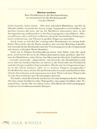 Order Nr. 50617 BUCHER MACHEN, EINE EINFUHRUNG IN DIE BUCHGESTALTUNG. Jost Hochuli